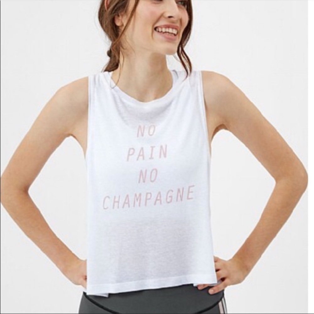 NWT Sweaty Betty “No Pain No Champagne”  White Tank Size M